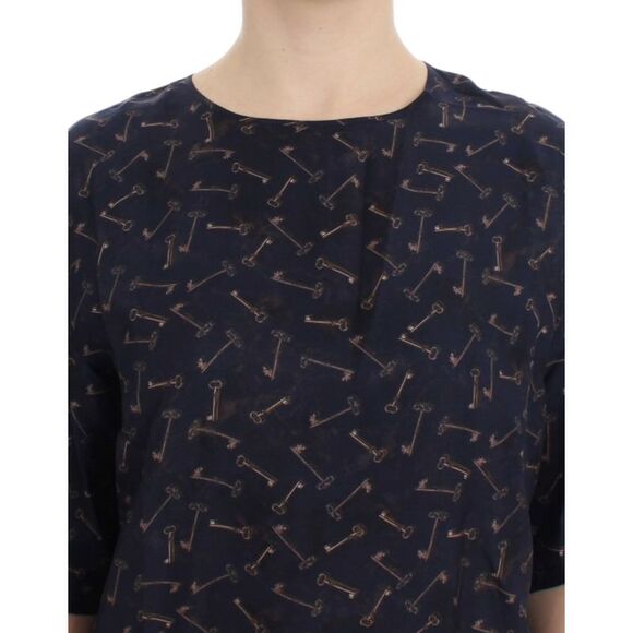 Dolce & Gabbana Dolce Gabbana Key Print Silk Blouse Women Blue Tops & T-Shirts - Picture 5 of 6